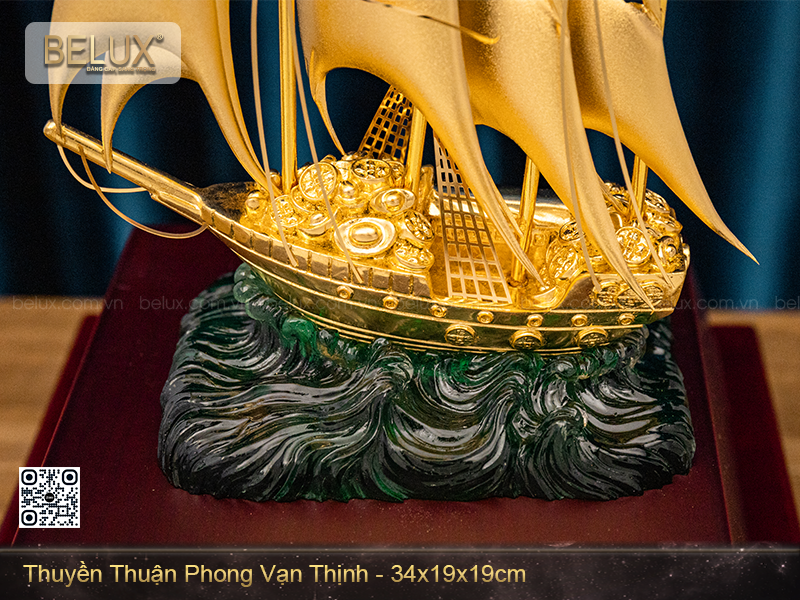 Mô hình thuyền thuận phong vạn thịnh dát vàng&nbsp;